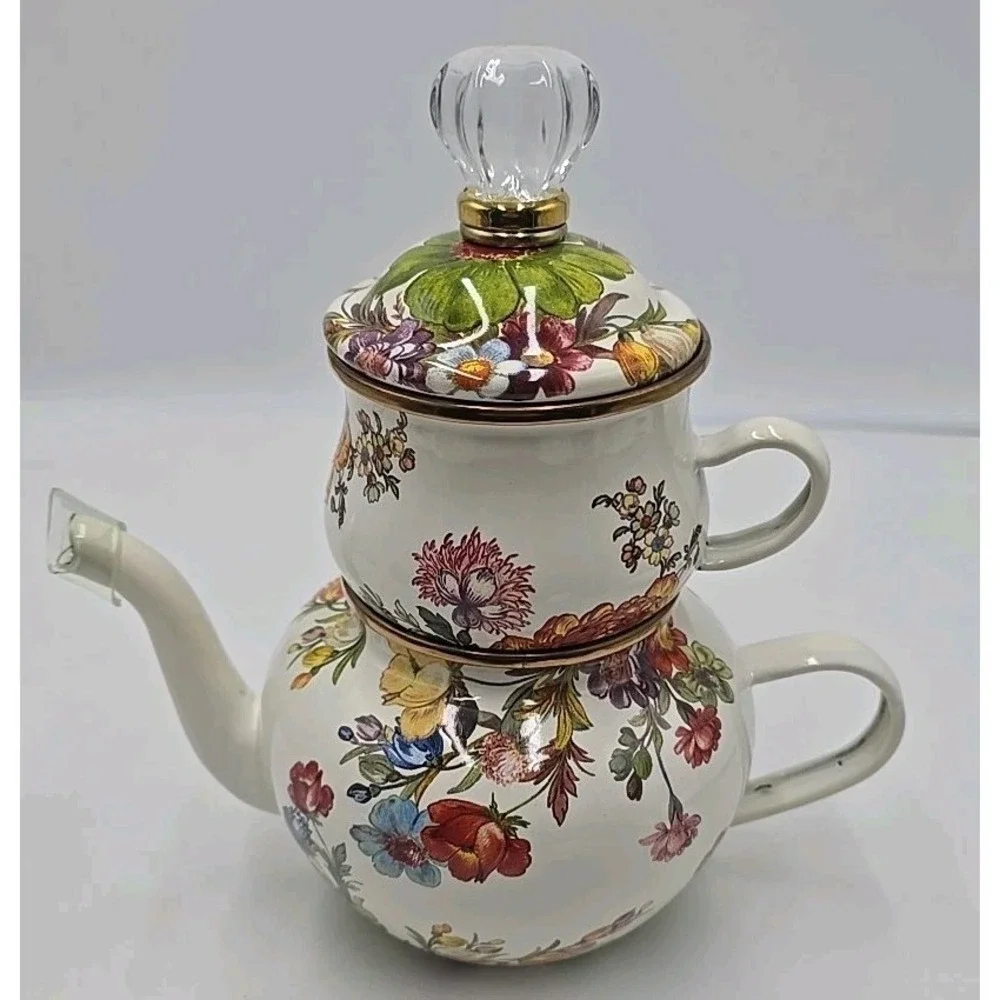 MacKenzie Childs White Flower Market Enamel High Tea Quiet Luxury Garden Cottage